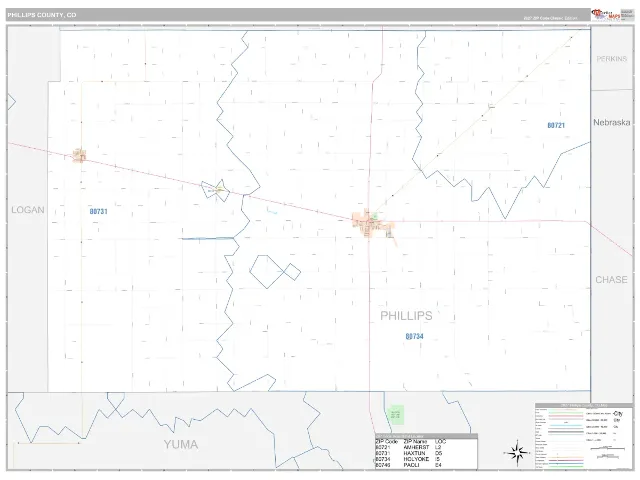Phillips County, CO ZIP Code Wall Map, Classic style