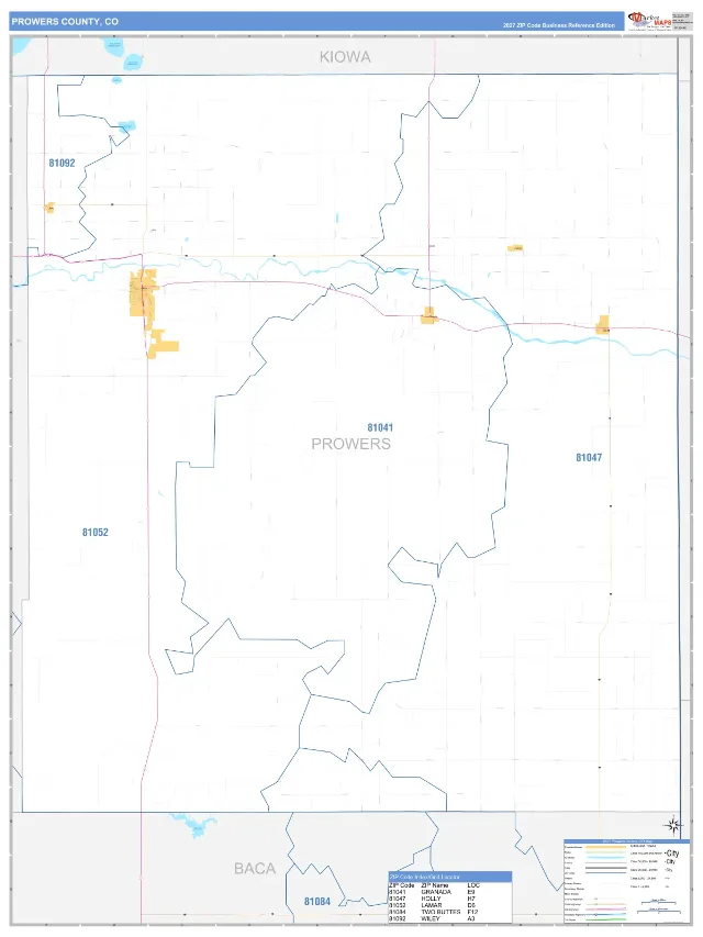Prowers County, CO ZIP Code Wall Map, Business Reference style