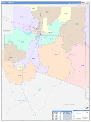 Pueblo County, CO ColorCast style ZIP Code wall map