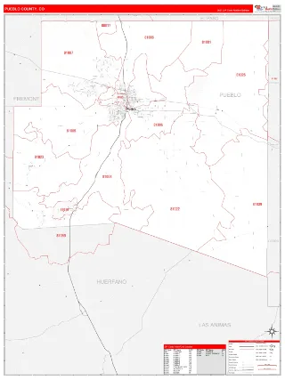 Pueblo County, CO RedLine style ZIP Code wall map