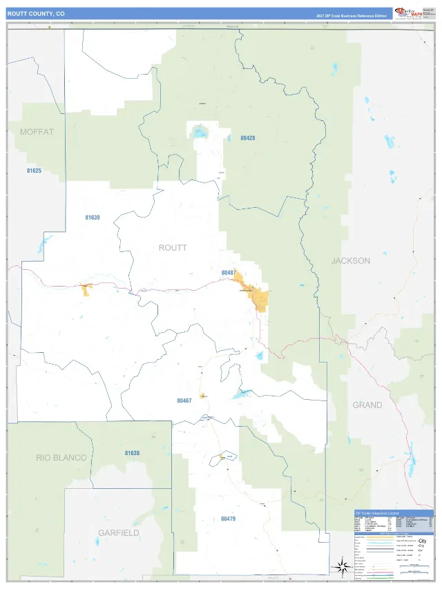 Routt County, CO ZIP Code Wall Map, Business Reference style