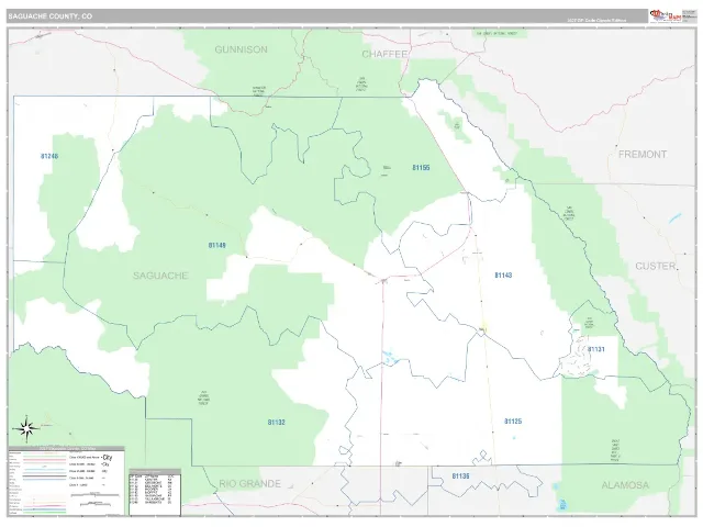 Saguache County, CO ZIP Code Wall Map, Classic style