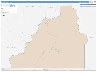 San Juan County, CO ColorCast style ZIP Code wall map