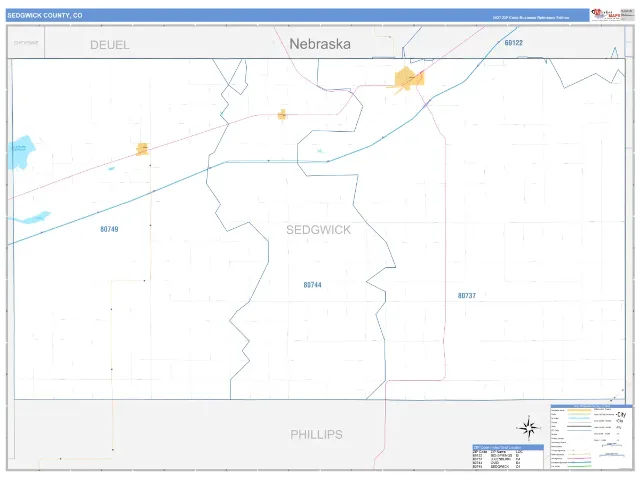 Sedgwick County, CO ZIP Code Wall Map, Business Reference style