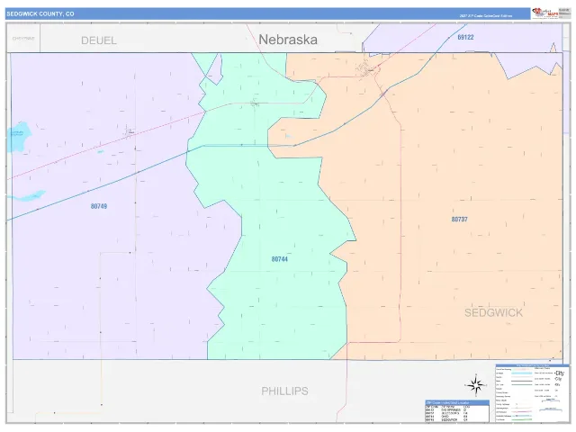 Sedgwick County, CO ZIP Code Wall Map, ColorCast style