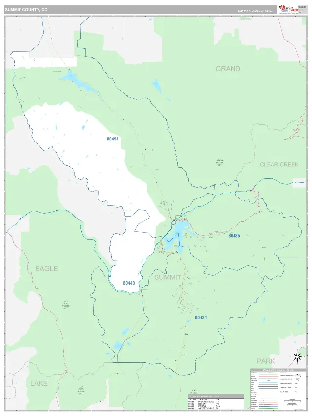 Summit County, CO ZIP Code Wall Map, Classic style