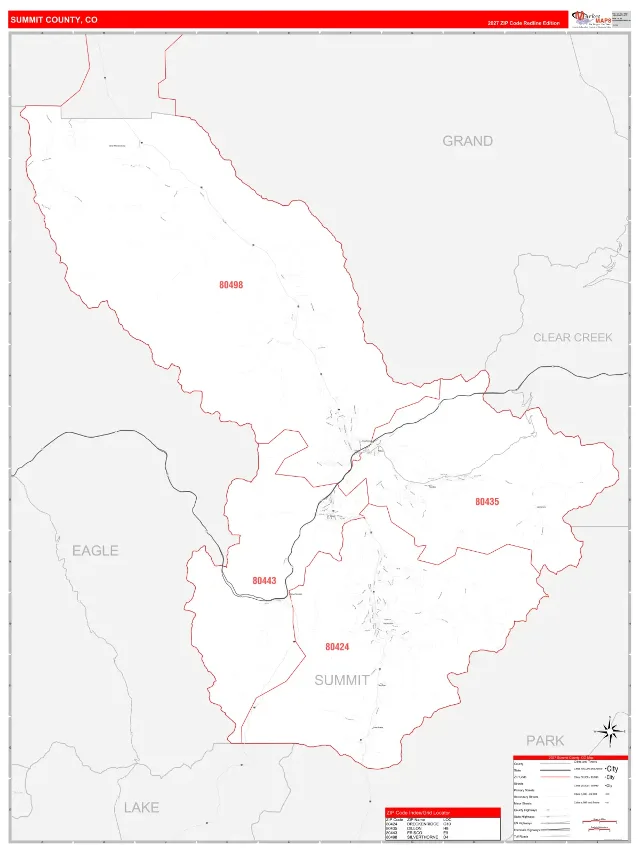 Summit County, CO ZIP Code Wall Map, RedLine style