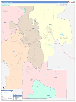 Teller County, CO ColorCast style ZIP Code wall map