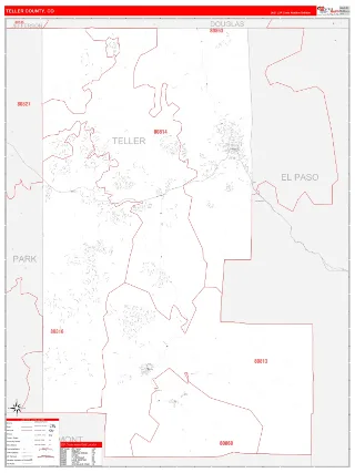 Teller County, CO RedLine style ZIP Code wall map