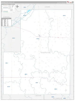 Washington County, CO Classic style ZIP Code wall map