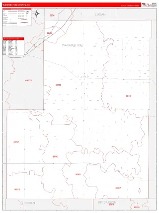 Washington County, CO RedLine style ZIP Code wall map