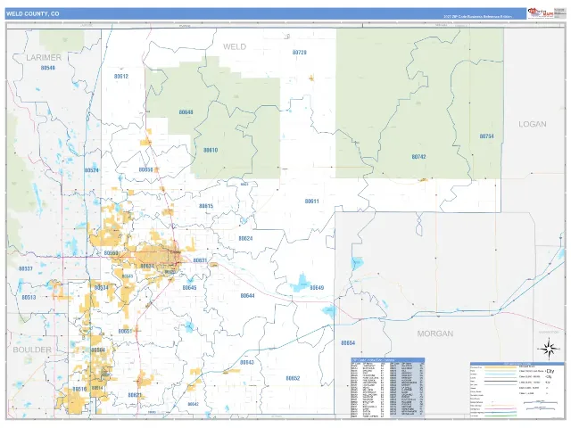 Weld County, CO ZIP Code Wall Map, Business Reference style