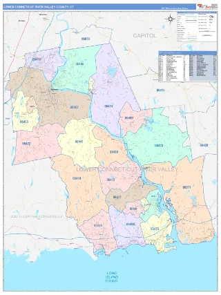 Lower Connecticut River Valley County, CT ColorCast style ZIP Code wall map