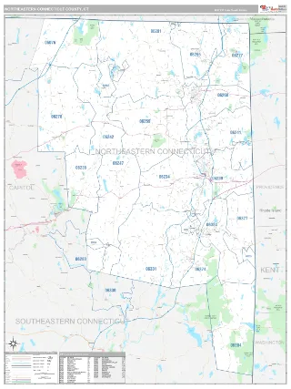 Northeastern Connecticut County, CT Classic style ZIP Code wall map
