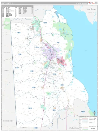 Kent County, DE Classic style ZIP Code wall map