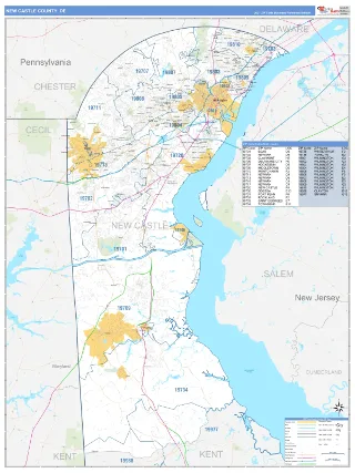 New Castle County, DE Business Reference style ZIP Code wall map
