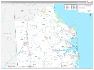 Sussex County, DE Classic style ZIP Code wall map
