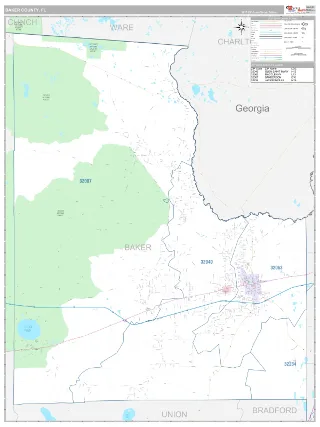 Baker County, FL Classic style ZIP Code wall map