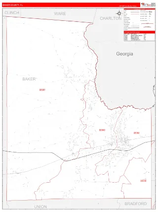 Baker County, FL RedLine style ZIP Code wall map
