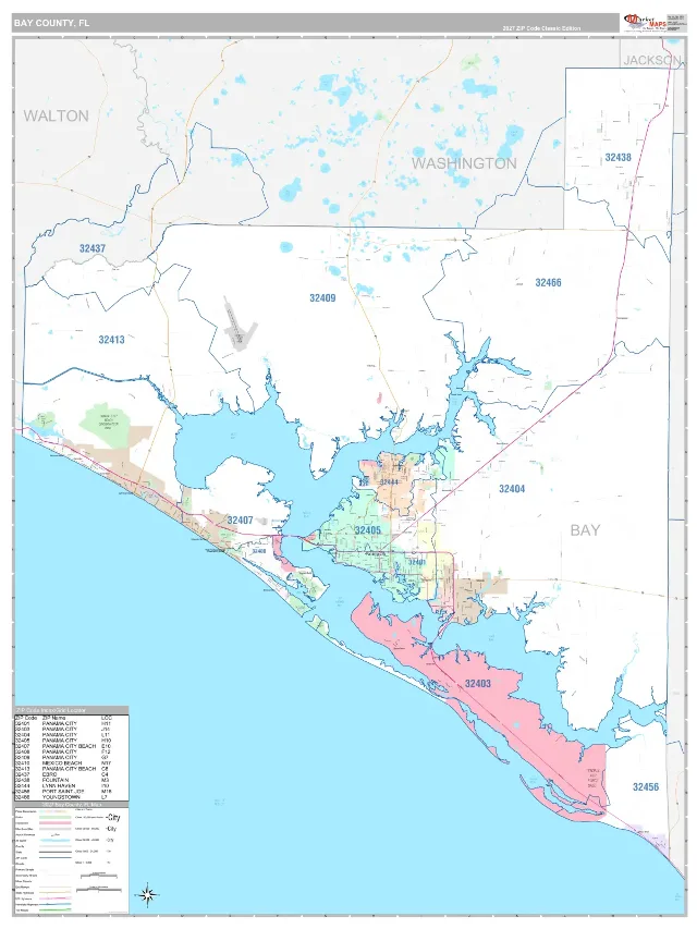Bay County, FL ZIP Code Wall Map, Classic style