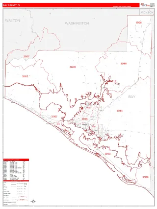 Bay County, FL RedLine style ZIP Code wall map
