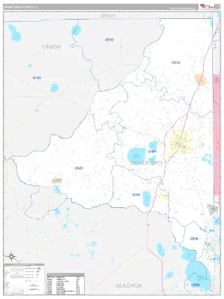 Bradford County, FL Classic style ZIP Code wall map