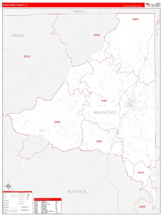 Bradford County, FL RedLine style ZIP Code wall map
