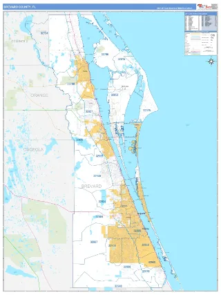 Brevard County, FL Business Reference style ZIP Code wall map