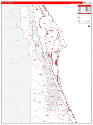 Brevard County, FL RedLine style ZIP Code wall map