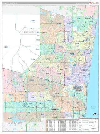 Broward County, FL Classic style ZIP Code wall map