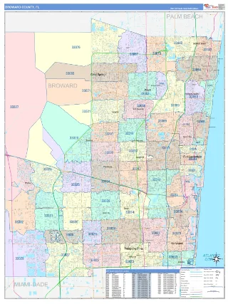 Broward County, FL ColorCast style ZIP Code wall map