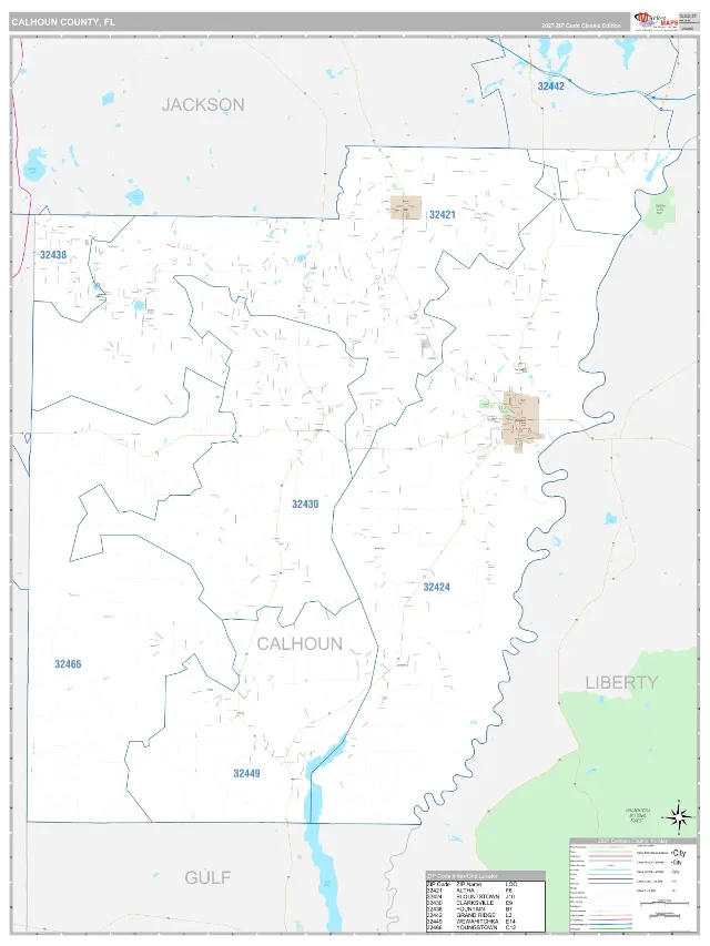 Calhoun County, FL ZIP Code Wall Map, Classic style