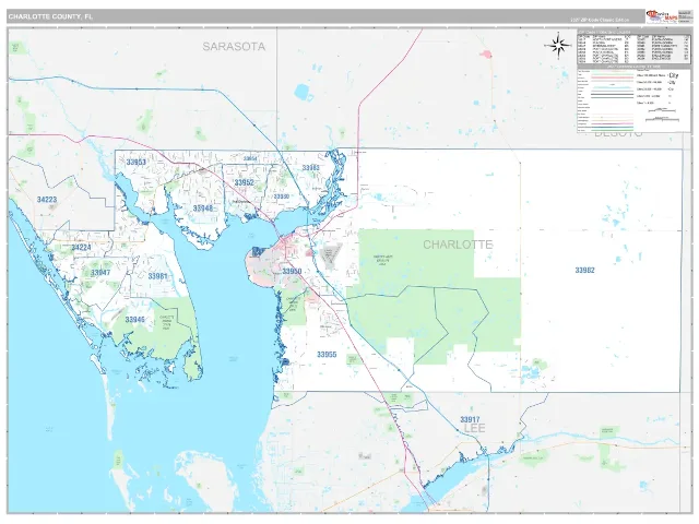 Charlotte County, FL ZIP Code Wall Map, Classic style