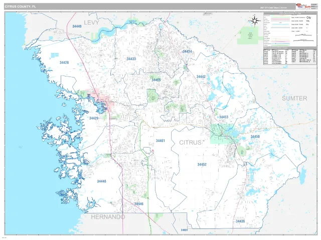 Citrus County, FL ZIP Code Wall Map, Classic style