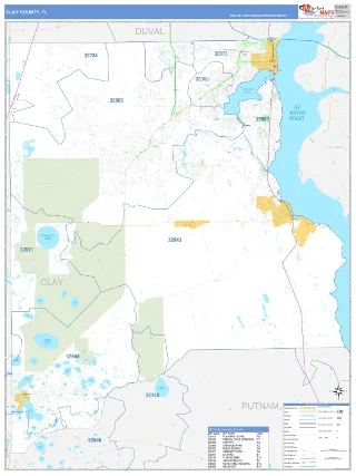 Clay County, FL Business Reference style ZIP Code wall map