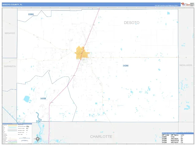 DeSoto County, FL ZIP Code Wall Map, Business Reference style