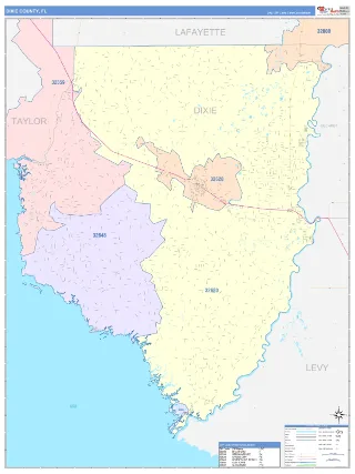 Dixie County, FL ColorCast style ZIP Code wall map