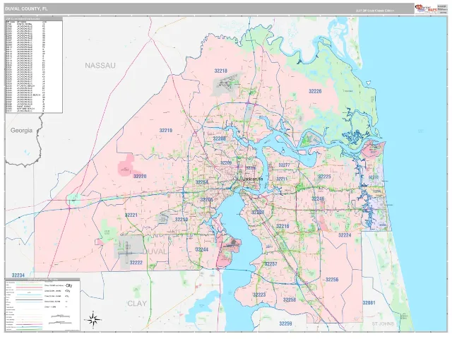 Duval County, FL ZIP Code Wall Map, Classic style