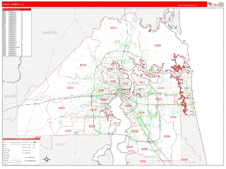 Duval County, FL RedLine style ZIP Code wall map
