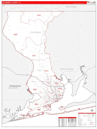Escambia County, FL RedLine style ZIP Code wall map