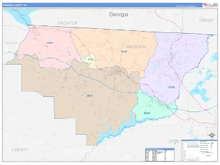 Gadsden County, FL ColorCast style ZIP Code wall map