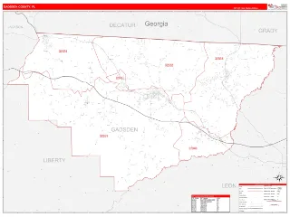 Gadsden County, FL RedLine style ZIP Code wall map