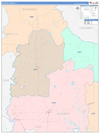 Gilchrist County, FL ColorCast style ZIP Code wall map