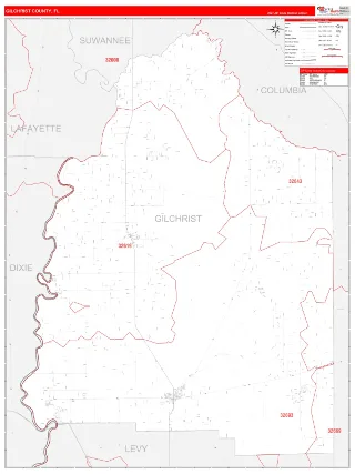 Gilchrist County, FL RedLine style ZIP Code wall map