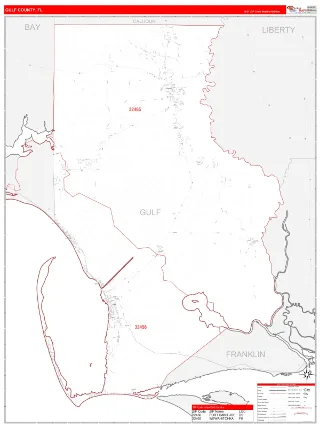 Gulf County, FL RedLine style ZIP Code wall map