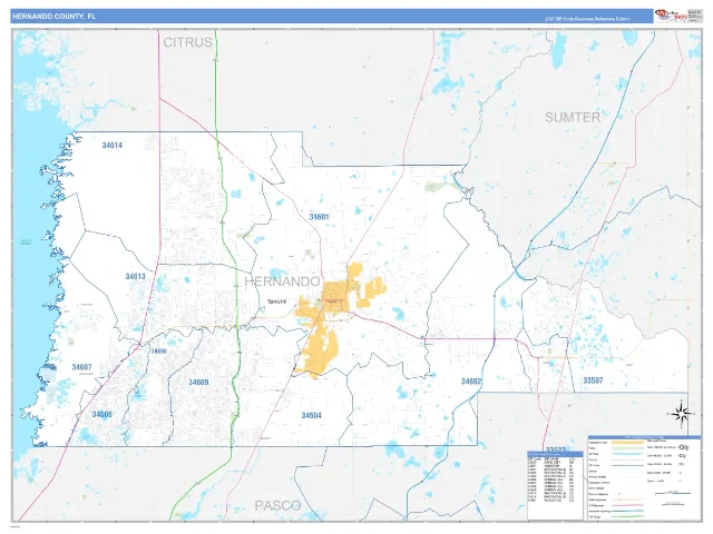 Hernando County, FL ZIP Code Wall Map, Business Reference style