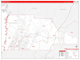 Hernando County, FL RedLine style ZIP Code wall map