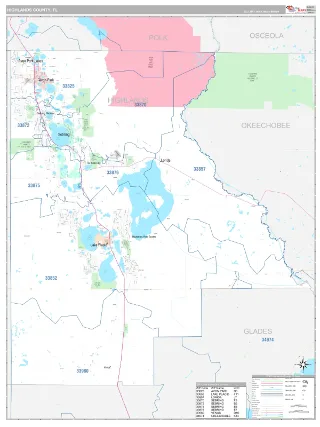 Highlands County, FL Classic style ZIP Code wall map