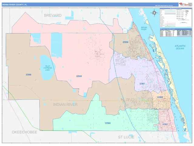 Indian River County, FL ZIP Code Wall Map, ColorCast style