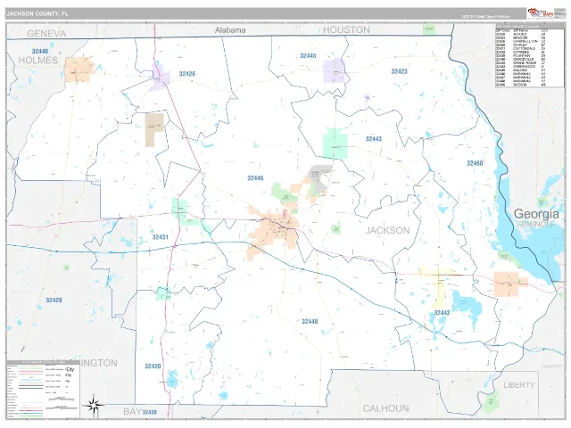 Jackson County, FL ZIP Code Wall Map, Classic style